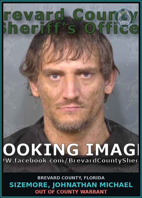 Booking mugshot of Sizemore, Johnathan Michael in Brevard County