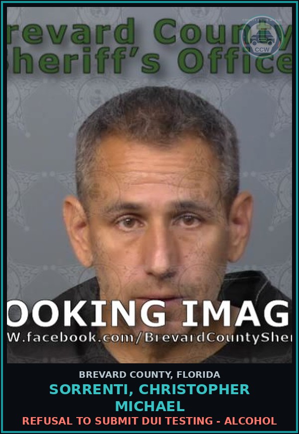 Booking mugshot of Sorrenti, Christopher Michael in Brevard County