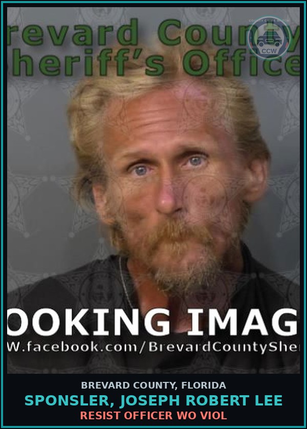 Booking mugshot of Sponsler, Joseph Robert Lee in Brevard County