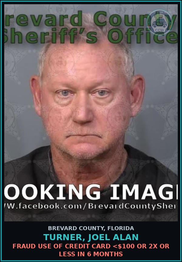 Booking mugshot of TURNER, JOEL ALAN in Brevard County