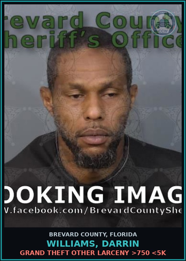 Booking mugshot of Williams, Darrin in Brevard County