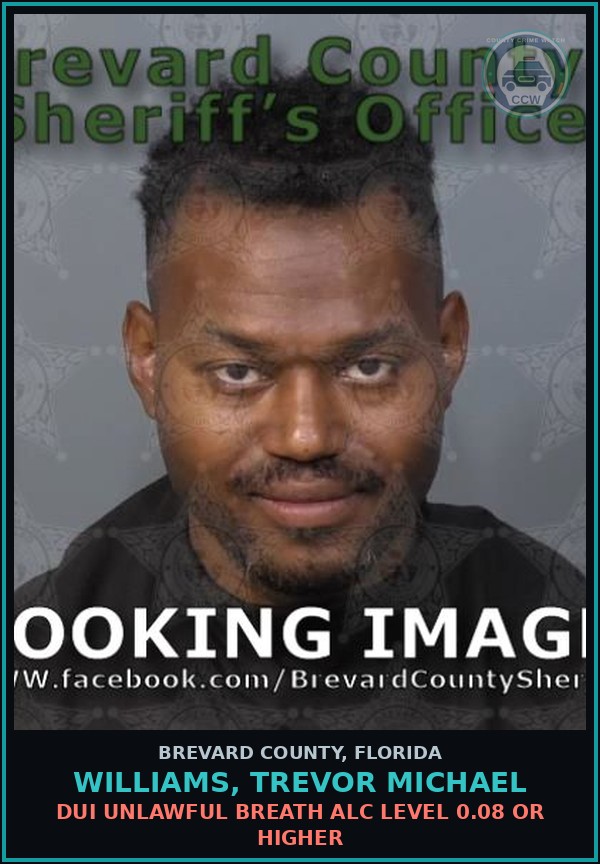 Booking mugshot of WILLIAMS, TREVOR MICHAEL in Brevard County