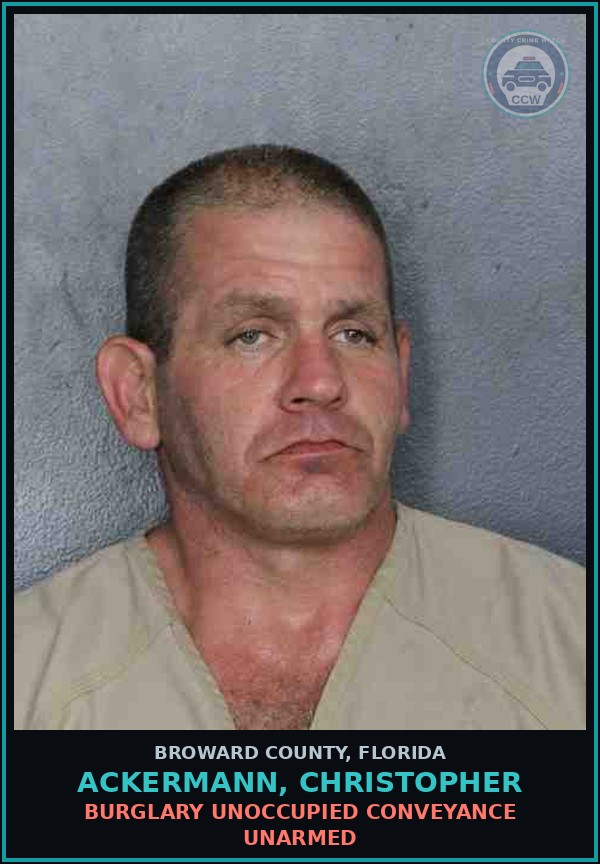 Booking mugshot of ACKERMANN, CHRISTOPHER in Broward County