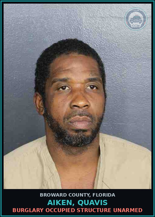 Booking mugshot of AIKEN, QUAVIS in Broward County