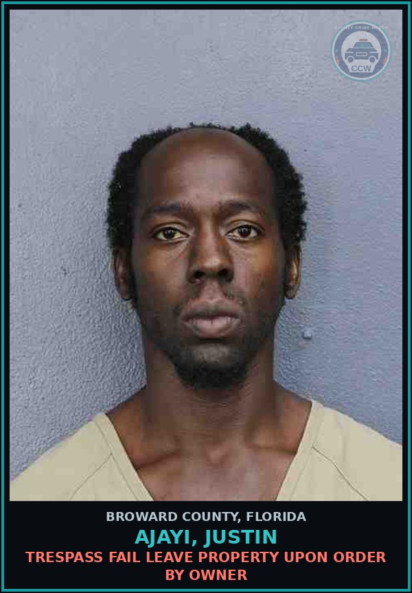 Booking mugshot of AJAYI, JUSTIN in Broward County