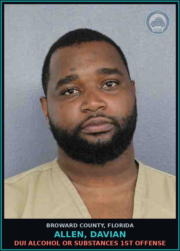 Booking mugshot of ALLEN, DAVIAN in Broward County