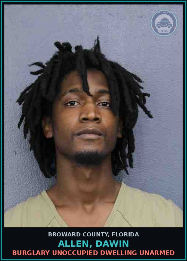 Booking mugshot of ALLEN, DAWIN in Broward County