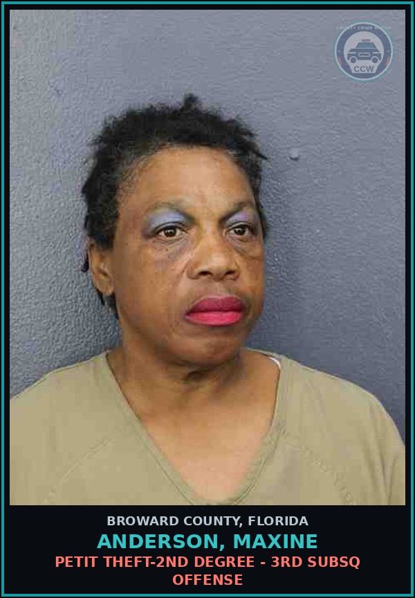 Booking mugshot of ANDERSON, MAXINE in Broward County