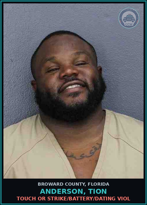 Booking mugshot of ANDERSON, TION in Broward County