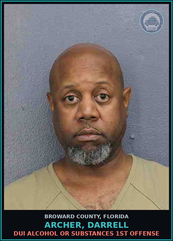 Booking mugshot of ARCHER, DARRELL in Broward County