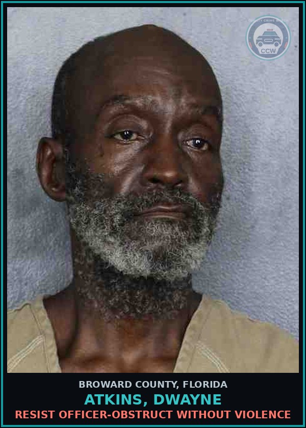 Booking mugshot of ATKINS, DWAYNE in Broward County