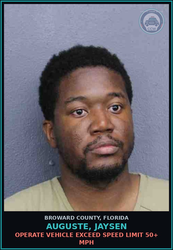 Booking mugshot of AUGUSTE, JAYSEN in Broward County