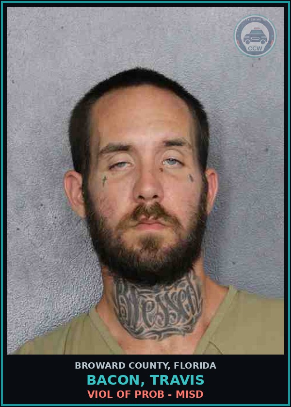 Booking mugshot of BACON, TRAVIS in Broward County