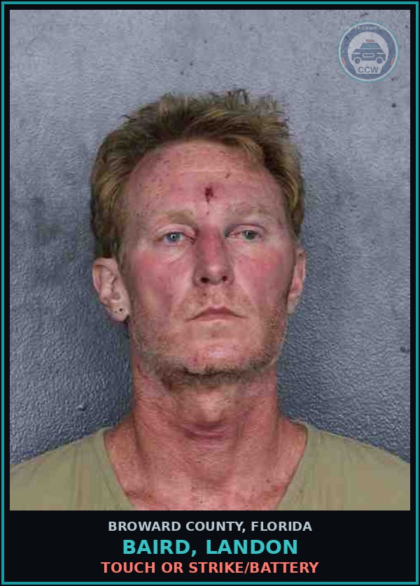 Booking mugshot of BAIRD, LANDON in Broward County