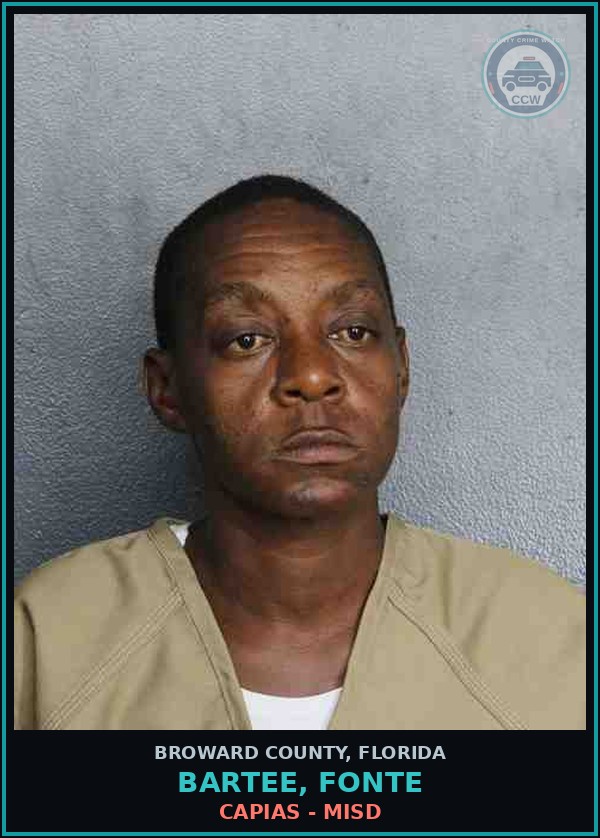 Booking mugshot of BARTEE, FONTE in Broward County