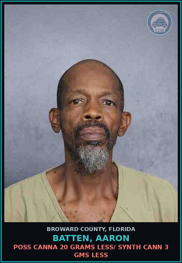 Booking mugshot of BATTEN, AARON in Broward County