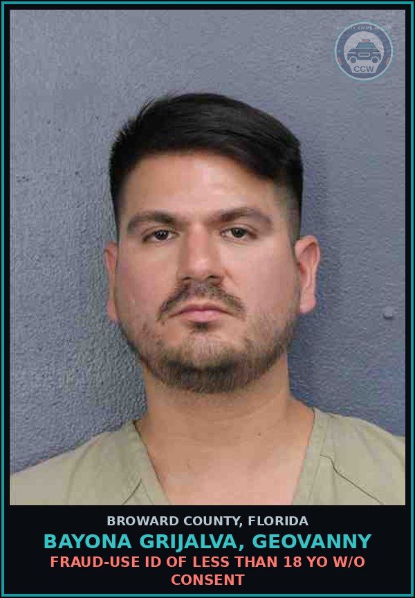 Booking mugshot of BAYONA GRIJALVA, GEOVANNY in Broward County