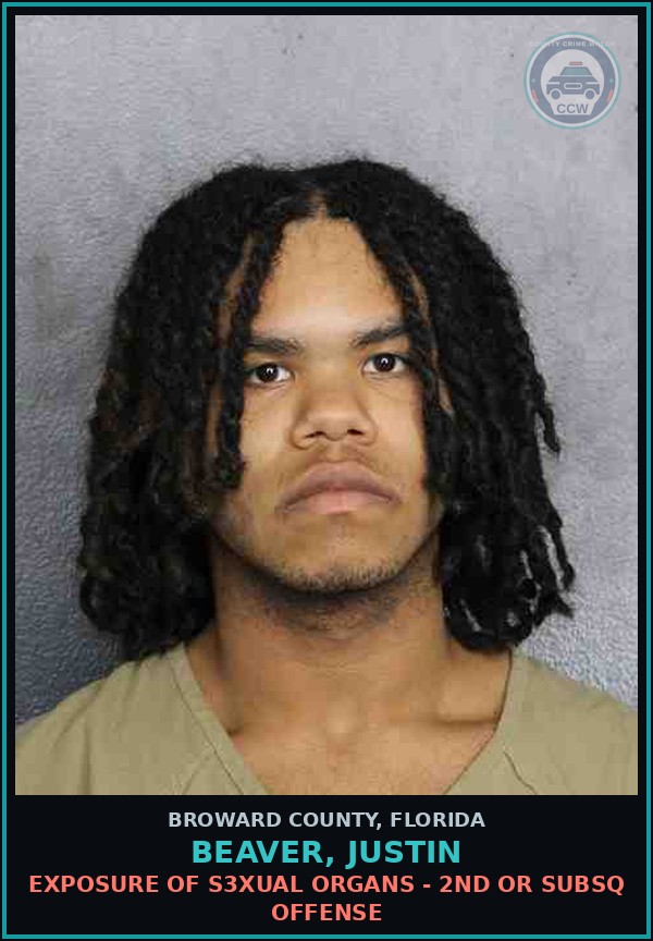 Booking mugshot of BEAVER, JUSTIN in Broward County
