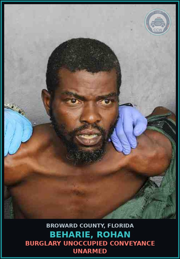 Booking mugshot of BEHARIE, ROHAN in Broward County