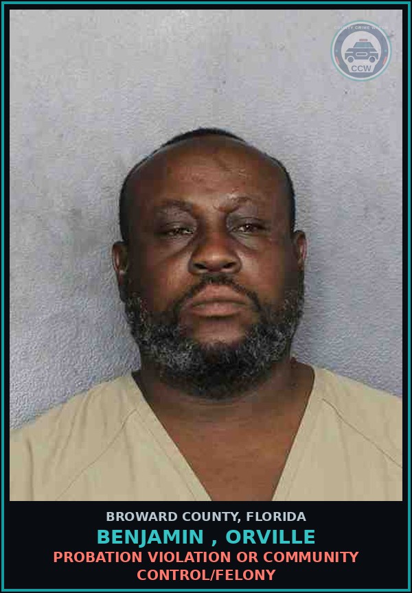 Booking mugshot of BENJAMIN , ORVILLE in Broward County