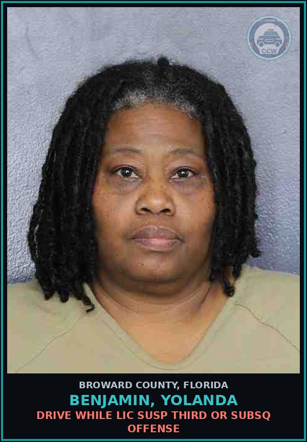Booking mugshot of BENJAMIN, YOLANDA in Broward County