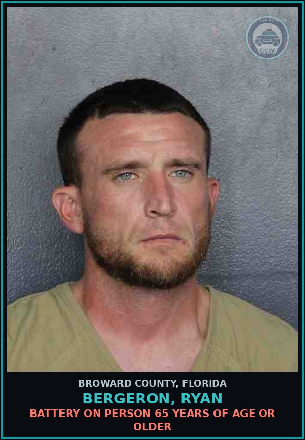 Booking mugshot of BERGERON, RYAN in Broward County