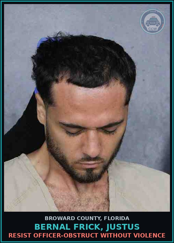Booking mugshot of BERNAL FRICK, JUSTUS in Broward County