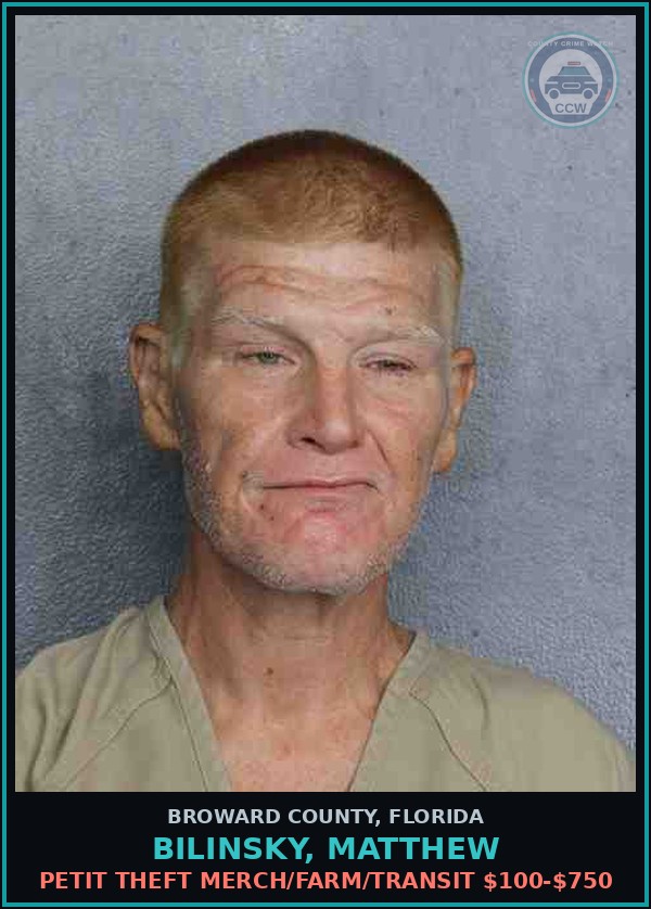 Booking mugshot of BILINSKY, MATTHEW in Broward County