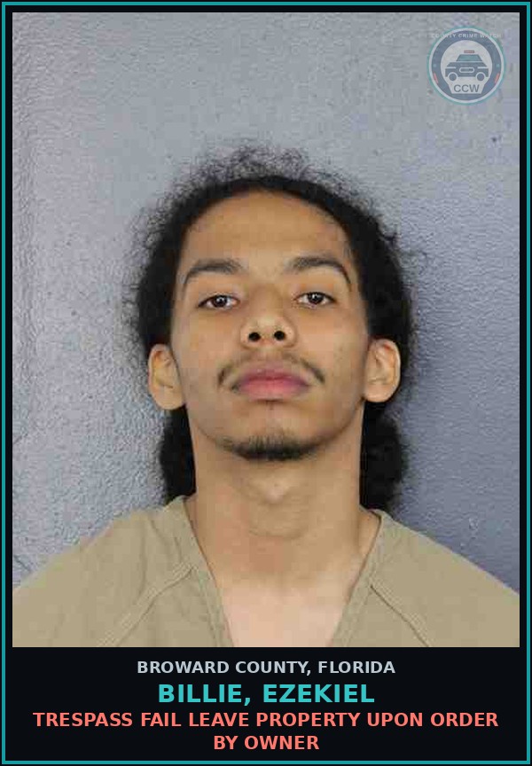 Booking mugshot of BILLIE, EZEKIEL in Broward County