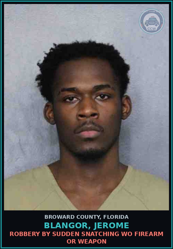 Booking mugshot of BLANGOR, JEROME in Broward County