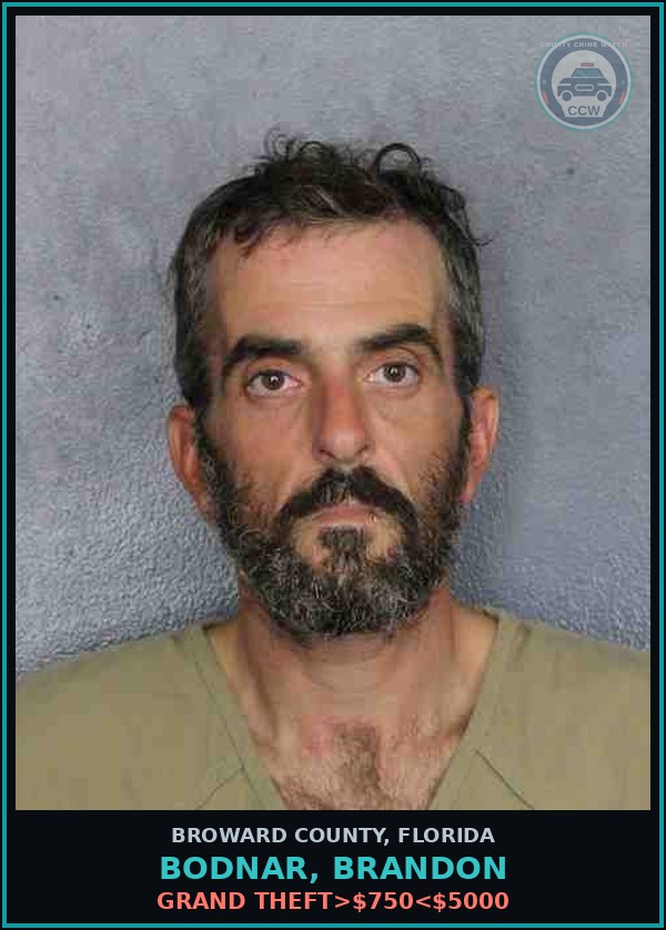 Booking mugshot of BODNAR, BRANDON in Broward County