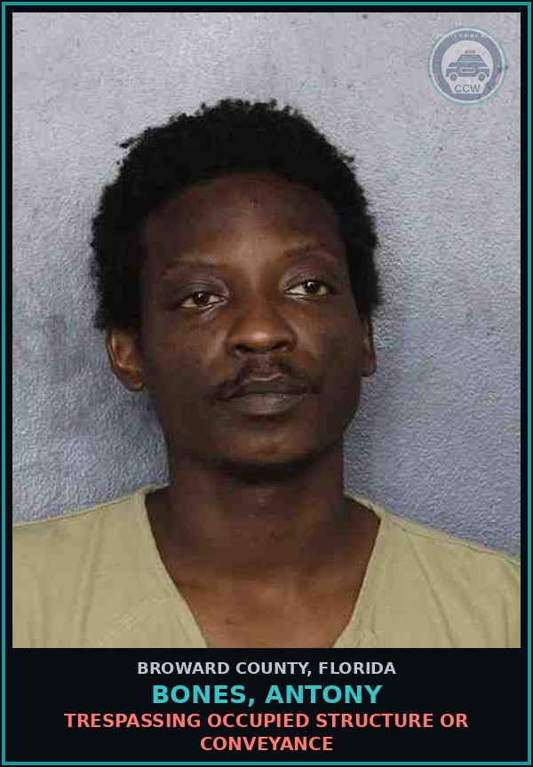 Booking mugshot of BONES, ANTONY in Broward County