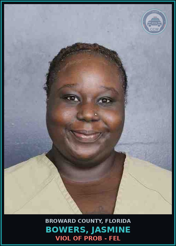 Booking mugshot of BOWERS, JASMINE in Broward County