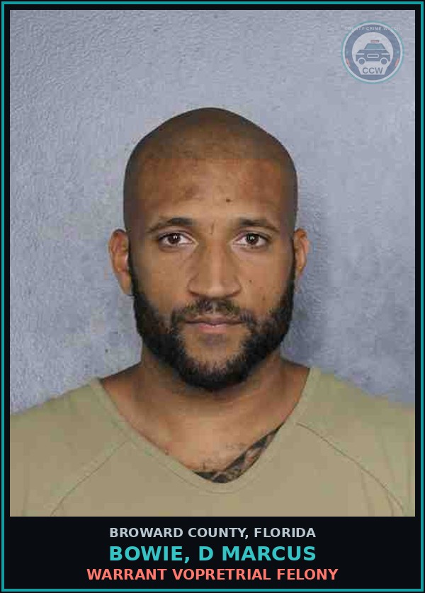 Booking mugshot of BOWIE, D MARCUS in Broward County