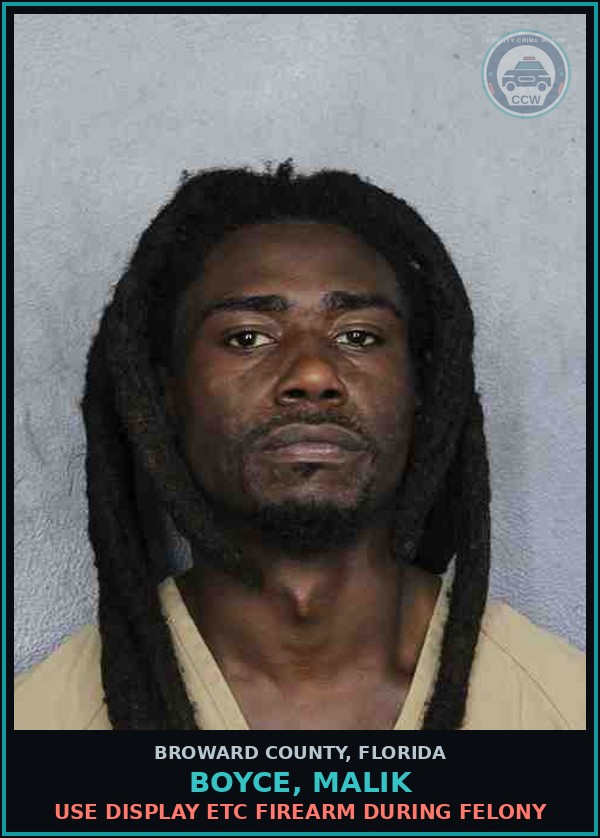 Booking mugshot of BOYCE, MALIK in Broward County