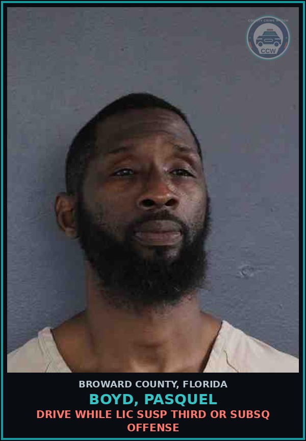 Booking mugshot of BOYD, PASQUEL in Broward County