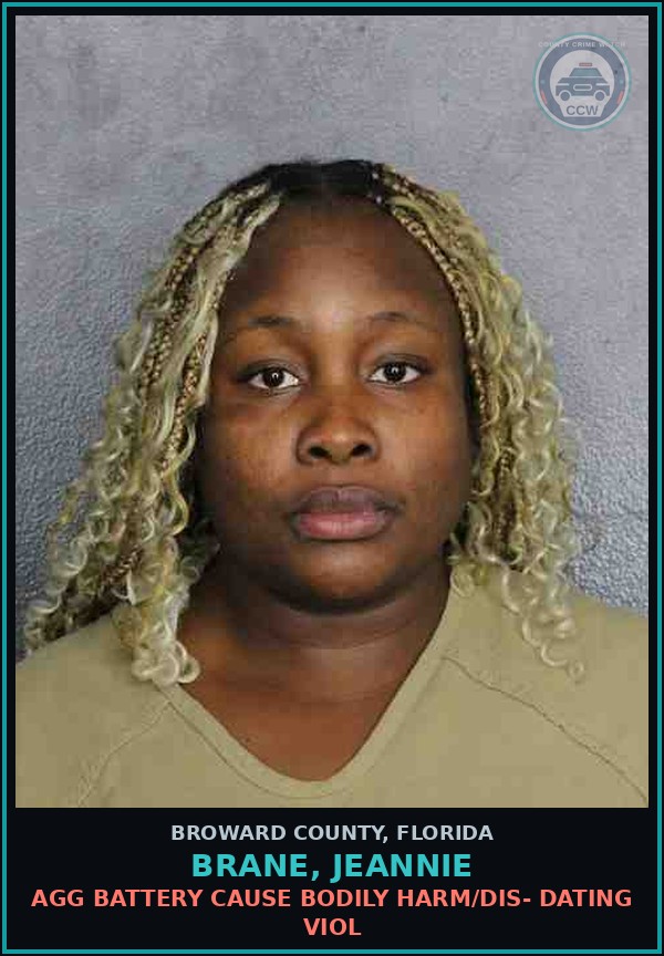Booking mugshot of BRANE, JEANNIE in Broward County