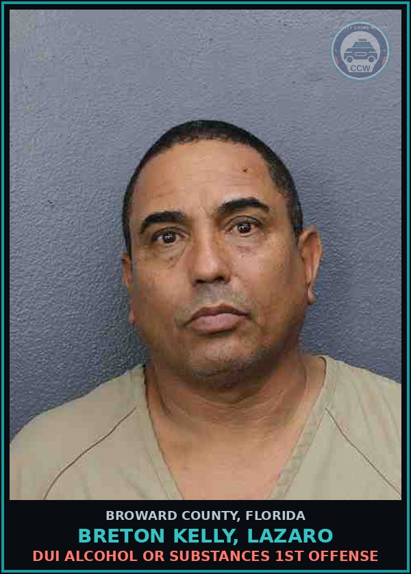 Booking mugshot of BRETON KELLY, LAZARO in Broward County