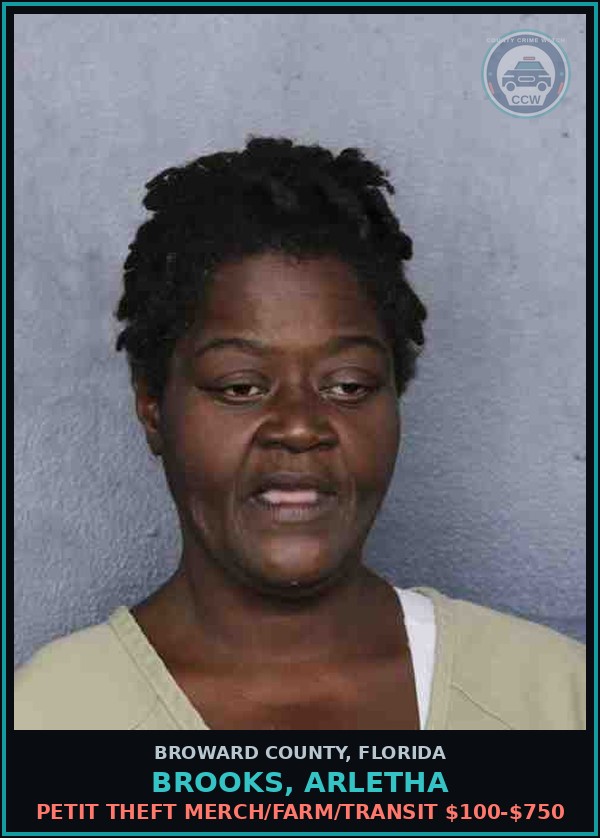 Booking mugshot of BROOKS, ARLETHA in Broward County