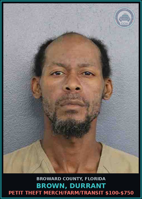 Booking mugshot of BROWN, DURRANT in Broward County