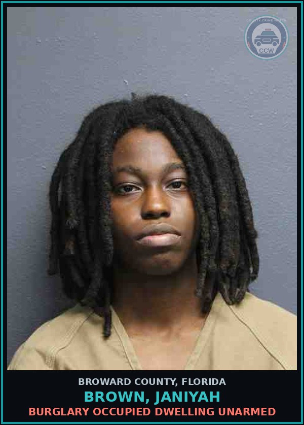 Booking mugshot of BROWN, JANIYAH in Broward County