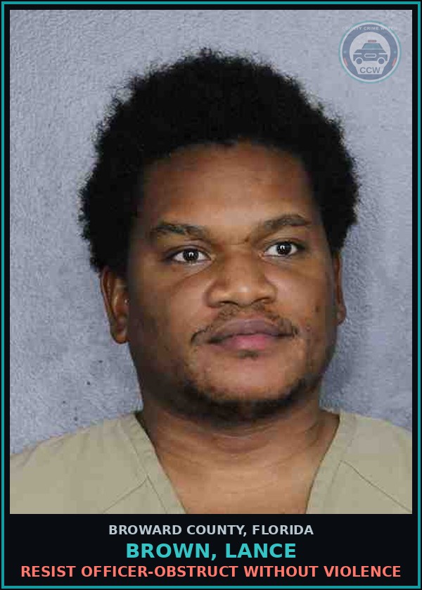 Booking mugshot of BROWN, LANCE in Broward County