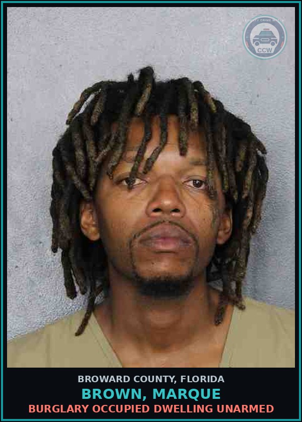 Booking mugshot of BROWN, MARQUE in Broward County