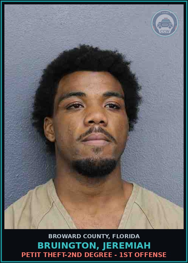 Booking mugshot of BRUINGTON, JEREMIAH in Broward County