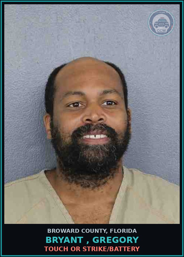 Booking mugshot of BRYANT , GREGORY in Broward County