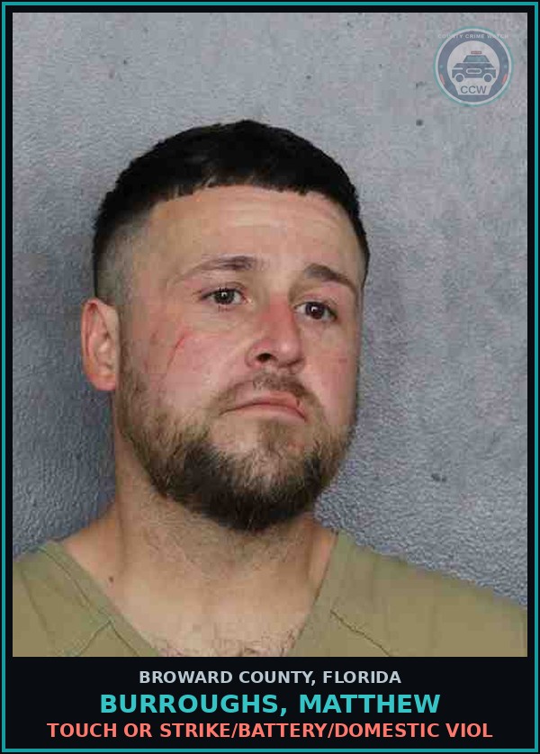 Booking mugshot of BURROUGHS, MATTHEW in Broward County