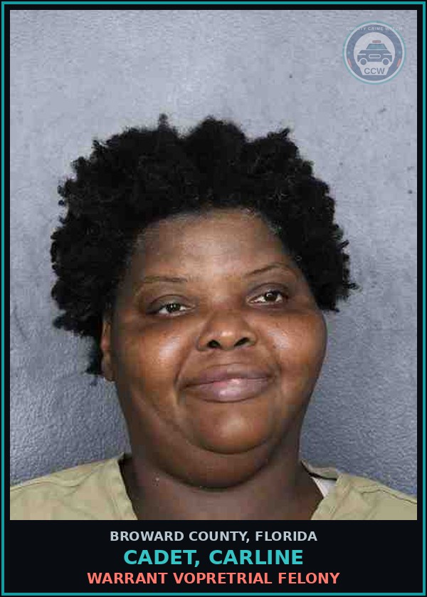 Booking mugshot of CADET, CARLINE in Broward County