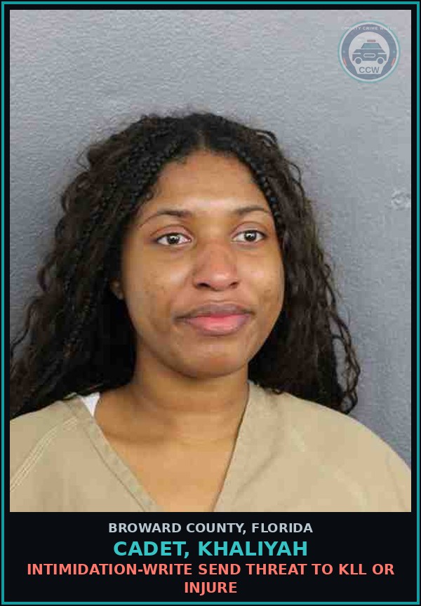 Booking mugshot of CADET, KHALIYAH in Broward County