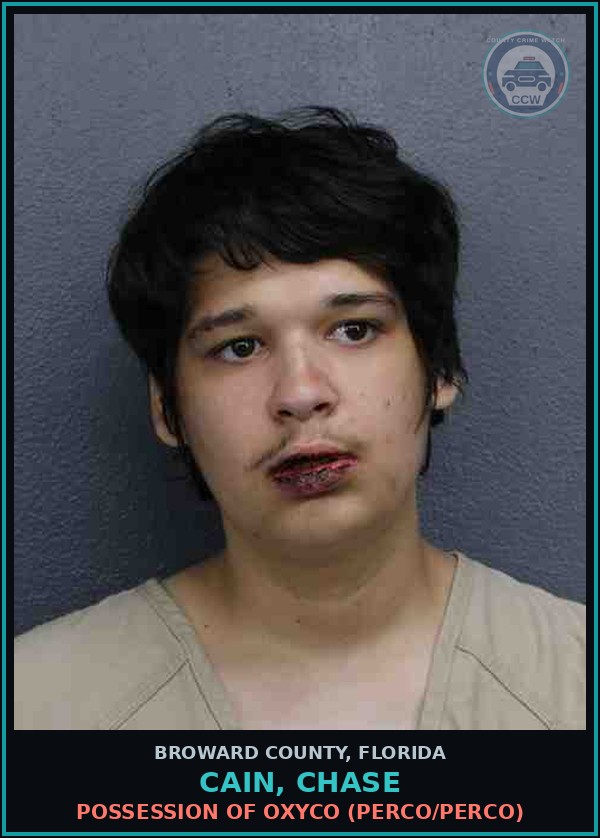 Booking mugshot of CAIN, CHASE in Broward County