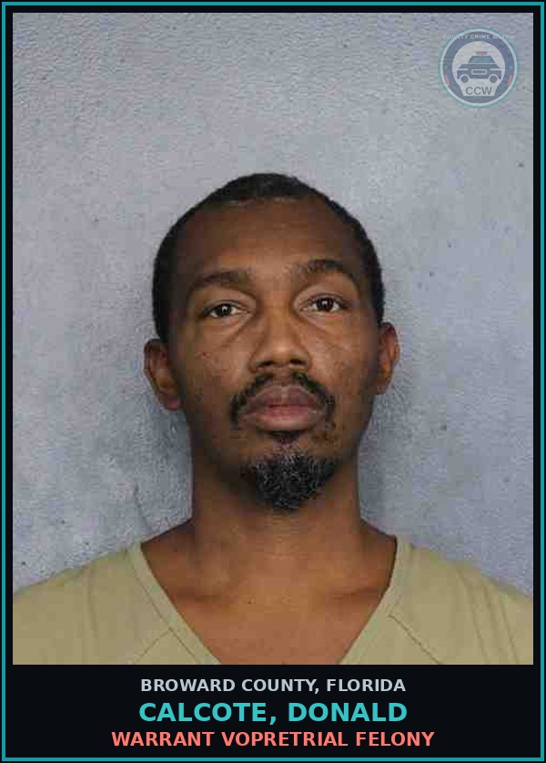 Booking mugshot of CALCOTE, DONALD in Broward County
